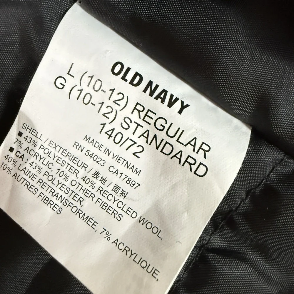 Old Navy Wool Blend Pea Coat Peacoat Double‎ Breasted Gray Girl Size Large 10-12